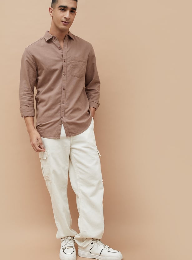 FAME FOREVER Solid Slim Fit Shirt