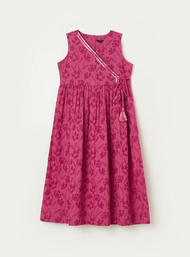 MELANGE Girls Floral Print Wrap Dress