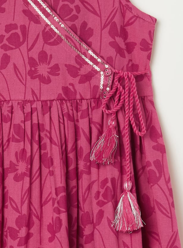MELANGE Girls Floral Print Wrap Dress