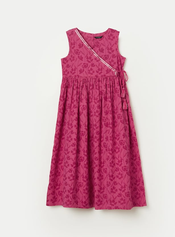 MELANGE Girls Floral Print Wrap Dress