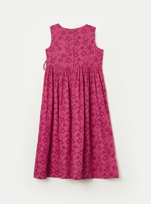 MELANGE Girls Floral Print Wrap Dress