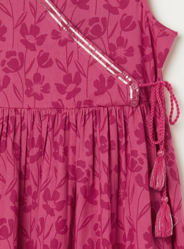 MELANGE Girls Floral Print Wrap Dress