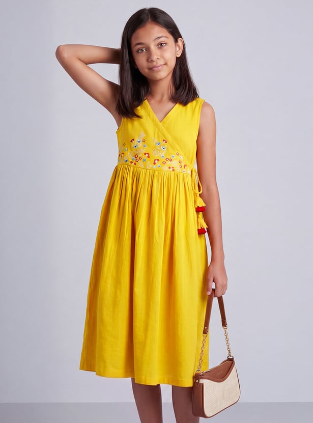 MELANGE Girls Embroidered Angrakha Dress