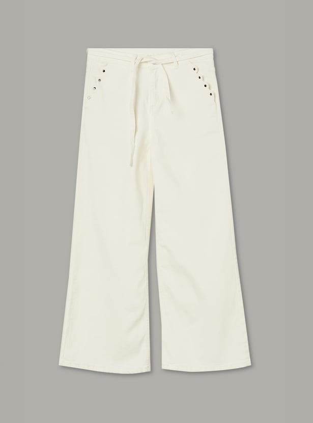 FAME FOREVER Girls Studded Wide Leg Jeans