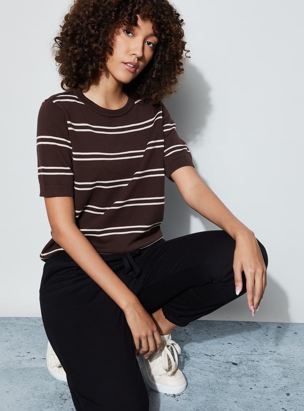 FAME FOREVER Striped Knit Top