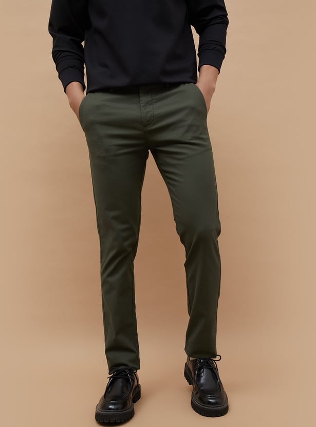 CODE Solid Slim Straight Trousers