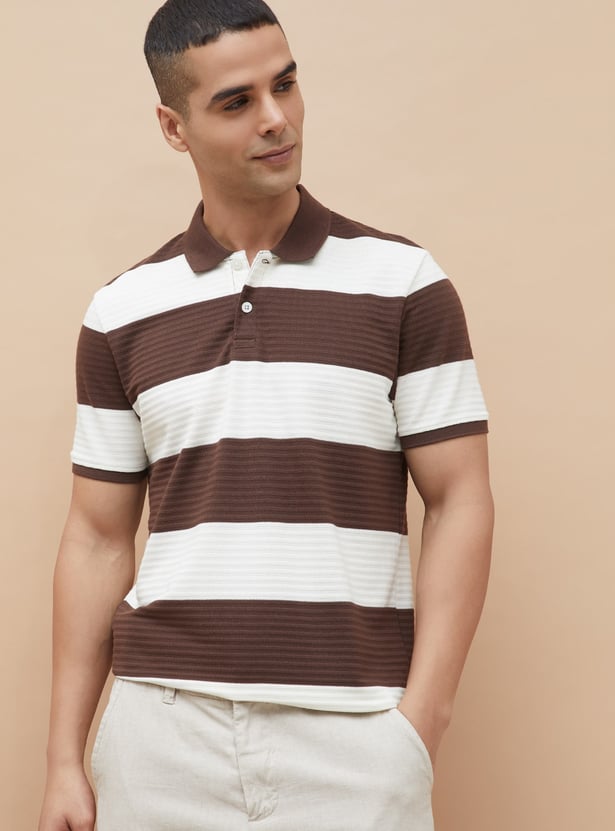 Buy CODE Striped Polo T-shirt from CODE at just INR 1299.0