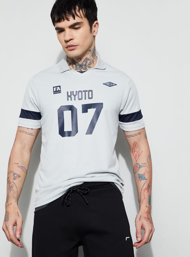 FAME FOREVER ACTIVE Printed Johnny Collar T-shirt