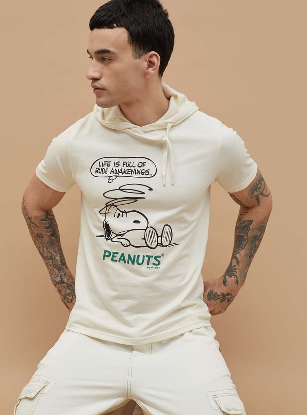 FAME FOREVER Peanuts Print Hooded T-shirt