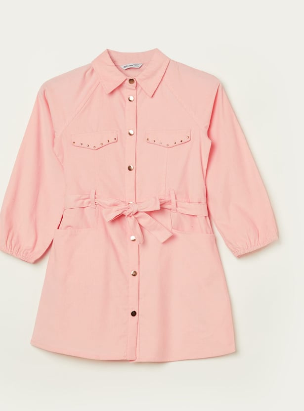 FAME FOREVER Girls Ribbed Shirt Dress