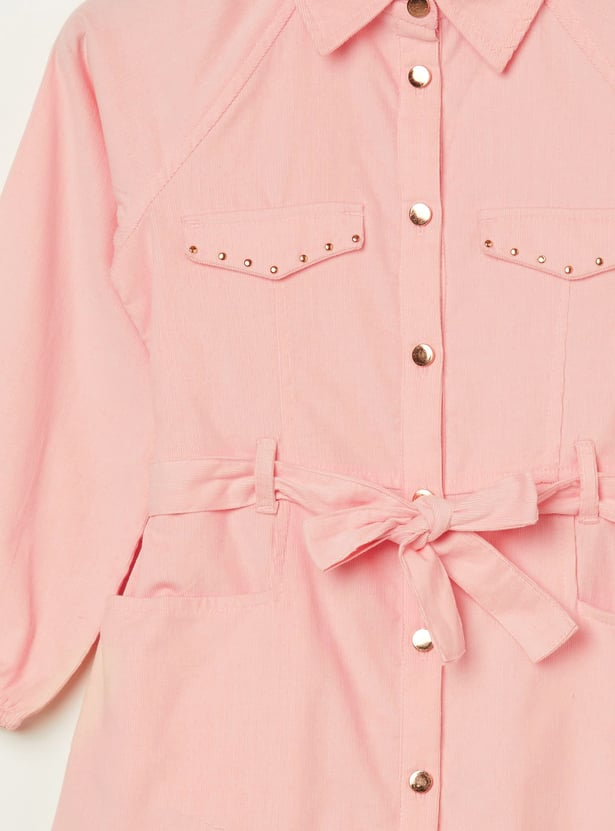 FAME FOREVER Girls Ribbed Shirt Dress