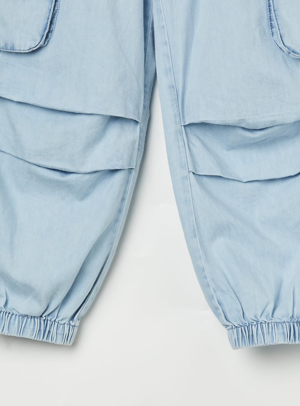 FAME FOREVER Girls Washed Denim Cargo Joggers