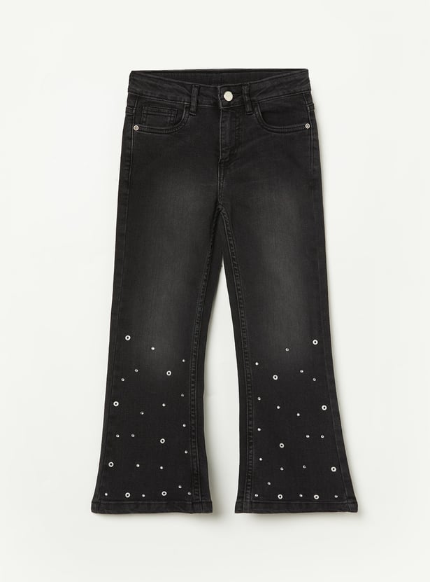 FAME FOREVER Girls Studded Bootcut Jeans