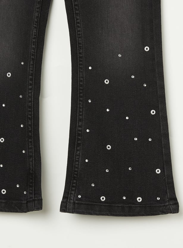 FAME FOREVER Girls Studded Bootcut Jeans