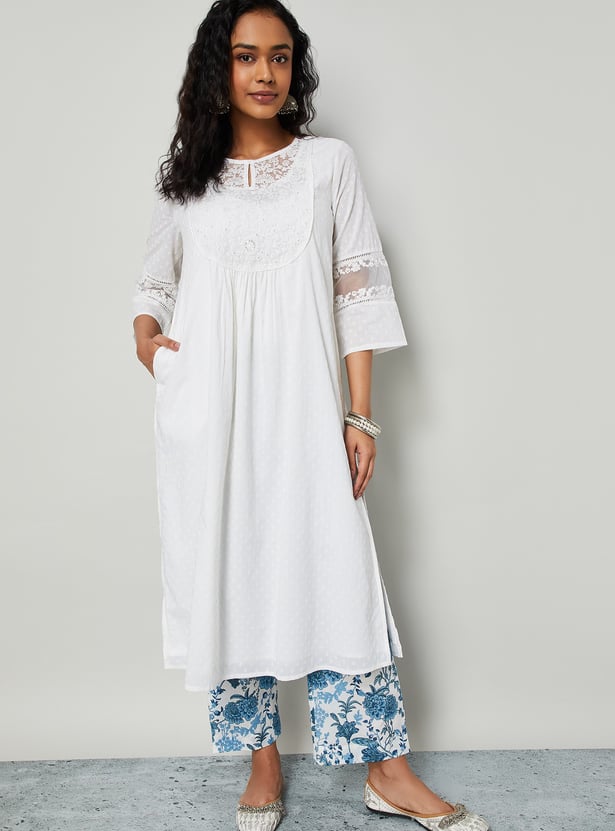 MELANGE Embroidered Yoke Straight Kurta Set