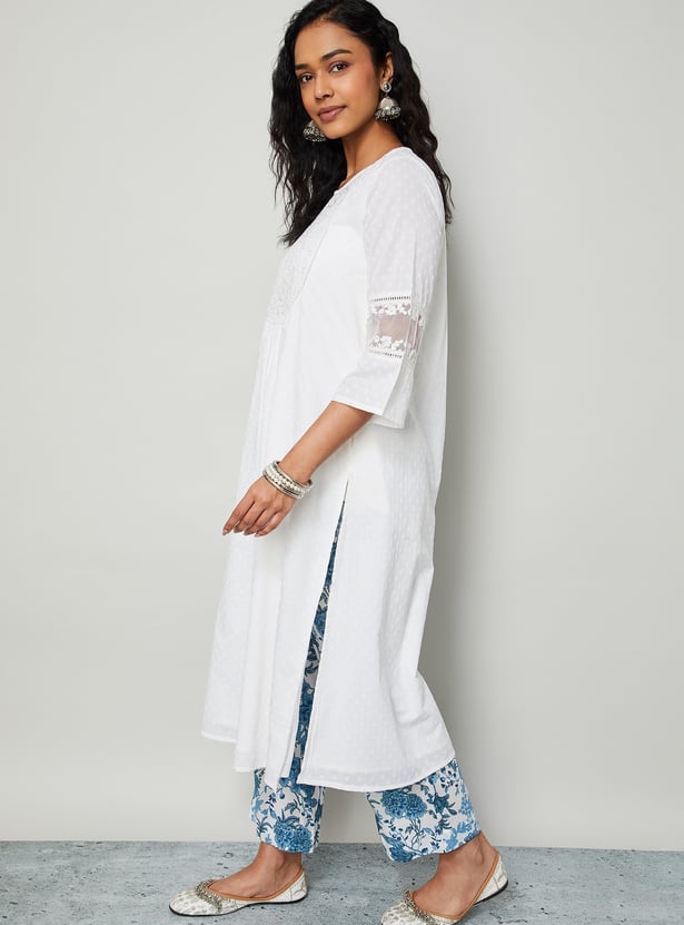 MELANGE Embroidered Yoke Straight Kurta Set