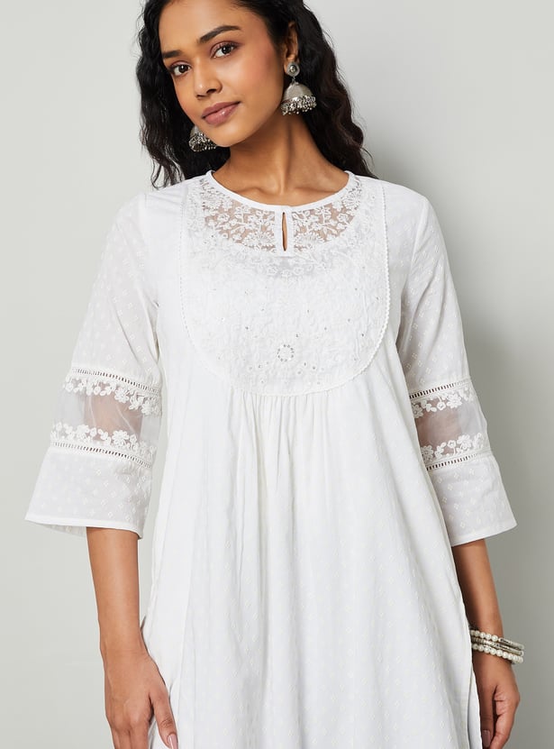 MELANGE Embroidered Yoke Straight Kurta Set