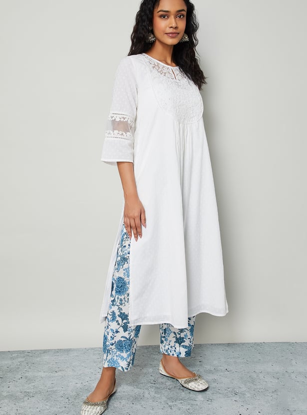 MELANGE Embroidered Yoke Straight Kurta Set