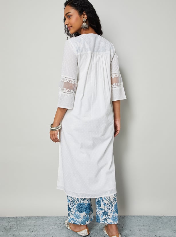 MELANGE Embroidered Yoke Straight Kurta Set