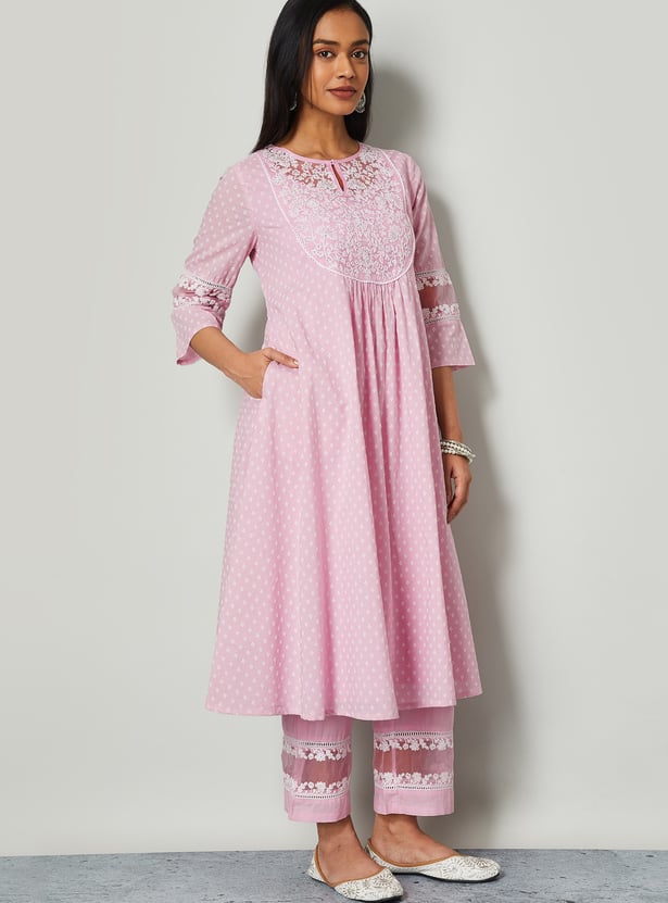 MELANGE Embroidered Yoke Flared Kurta Set