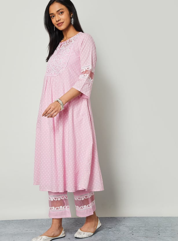MELANGE Embroidered Yoke Flared Kurta Set