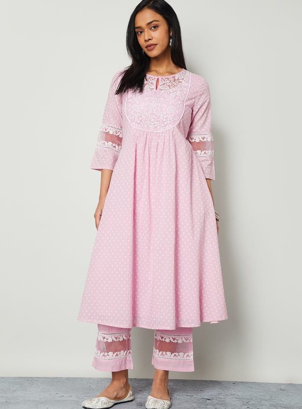 MELANGE Embroidered Yoke Flared Kurta Set