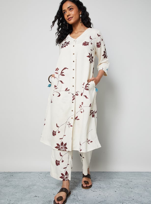 MELANGE Floral Print Straight Kurta Set