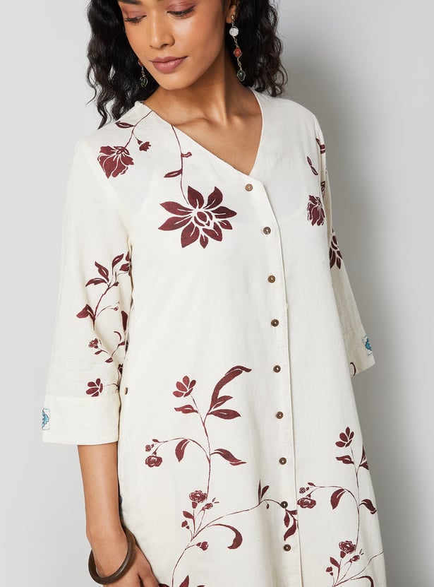 MELANGE Floral Print Straight Kurta Set