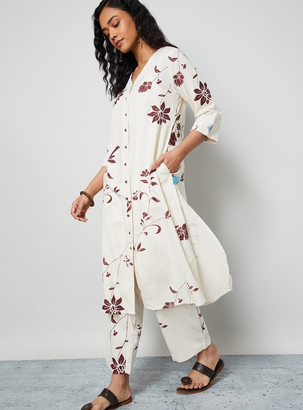 MELANGE Floral Print Straight Kurta Set