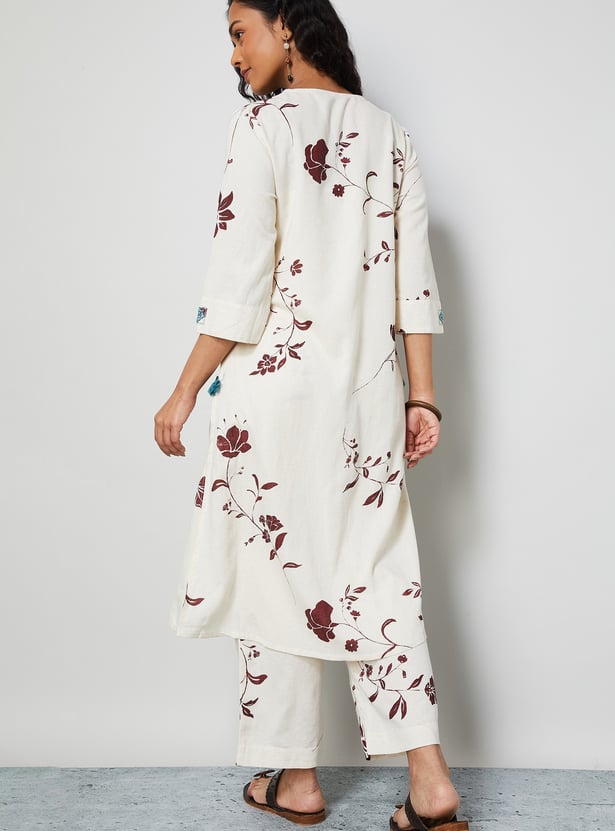 MELANGE Floral Print Straight Kurta Set