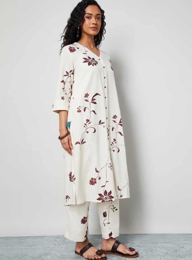 MELANGE Floral Print Straight Kurta Set
