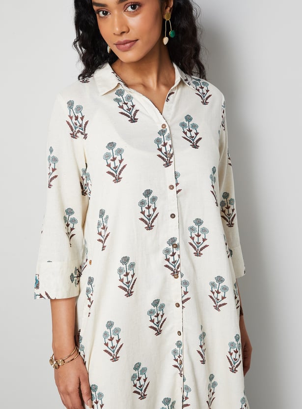 MELANGE Floral Motif High Low Hem Kurta Set