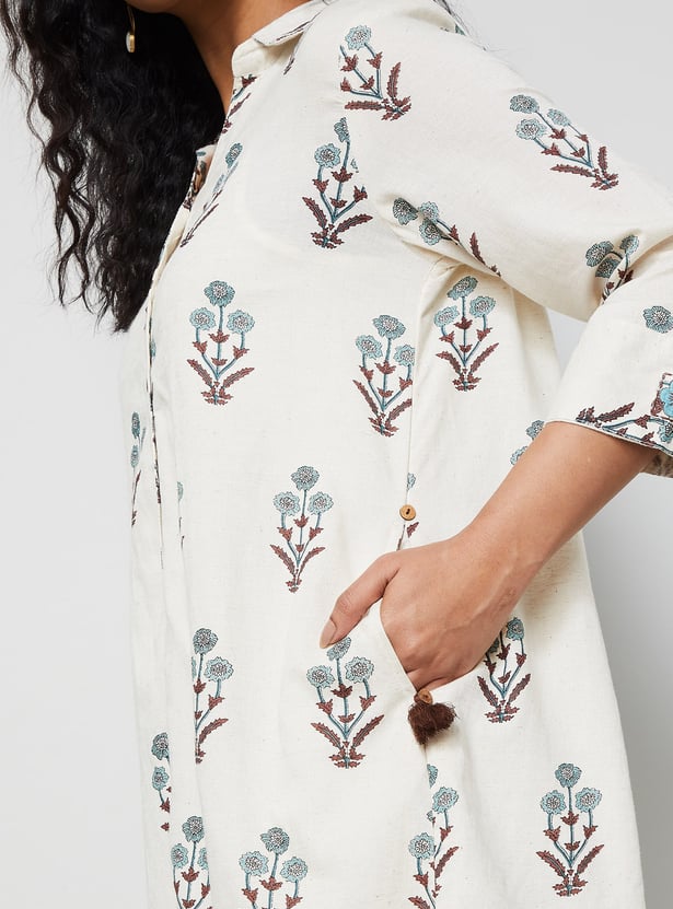 MELANGE Floral Motif High Low Hem Kurta Set