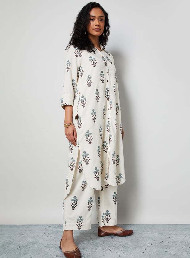 MELANGE Floral Motif High Low Hem Kurta Set