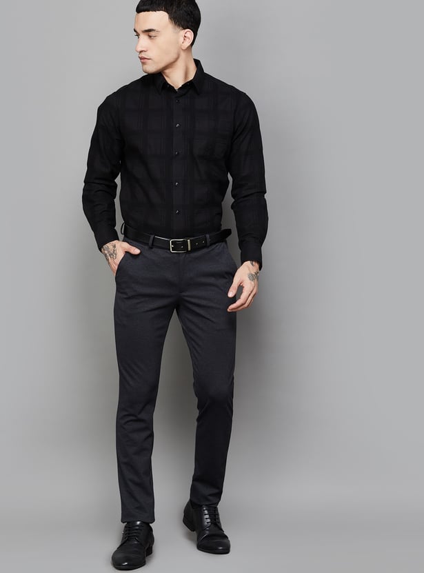 LOUIS PHILIPPE Textured Slim Tapered Formal Trouser