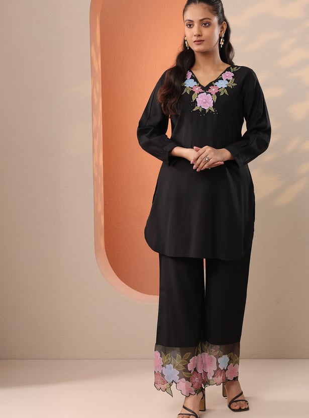 LIBAS Yoke Embroidered Straight Kurti Set