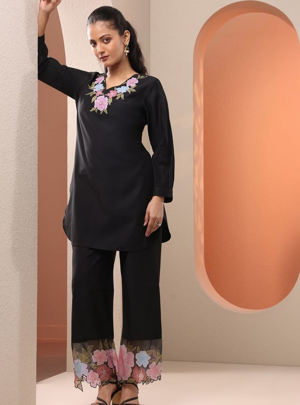 LIBAS Yoke Embroidered Straight Kurti Set
