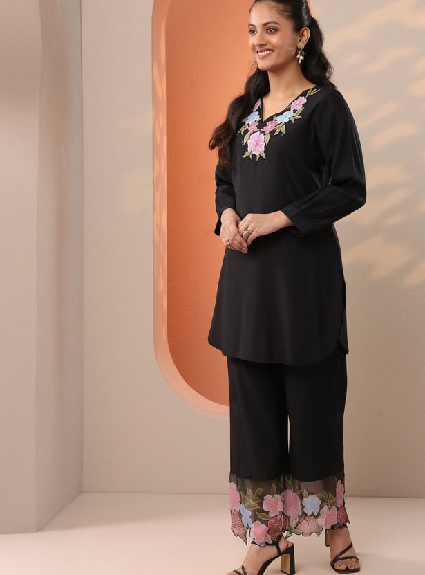 LIBAS Yoke Embroidered Straight Kurti Set
