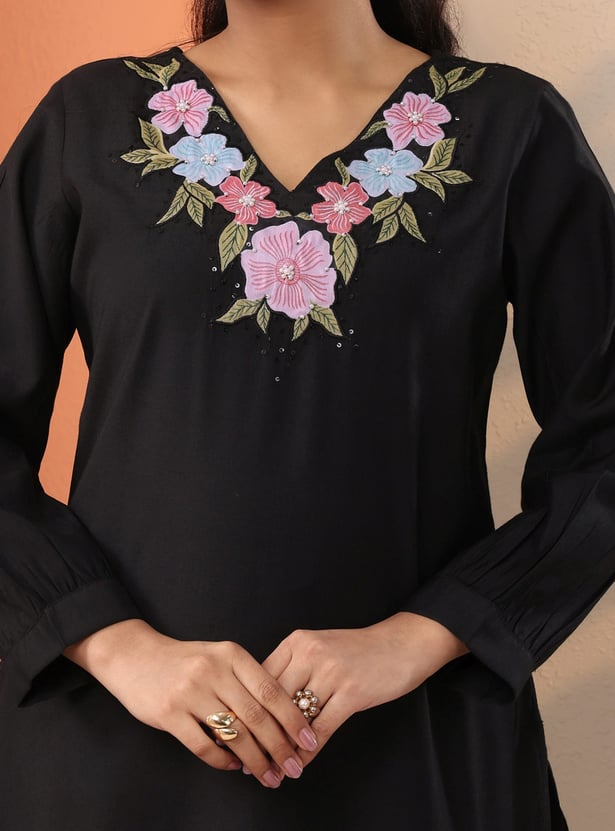 LIBAS Yoke Embroidered Straight Kurti Set