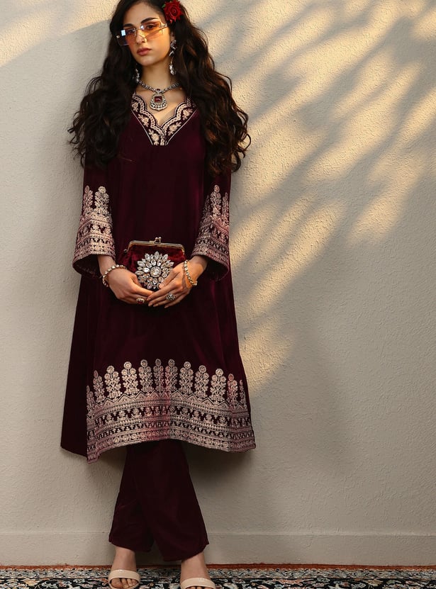 LIBAS Embroidered A-line Kurta Set