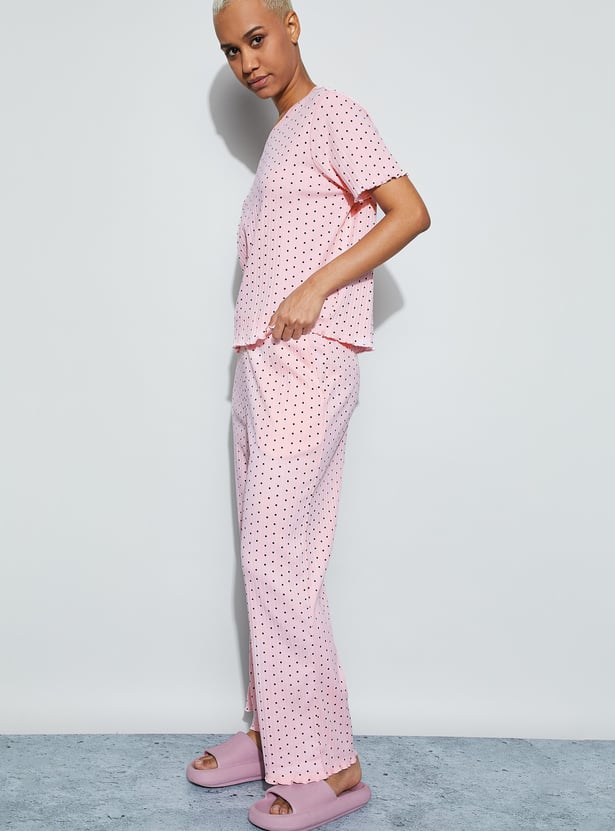 GINGER Polka-Dot Print Night Suit