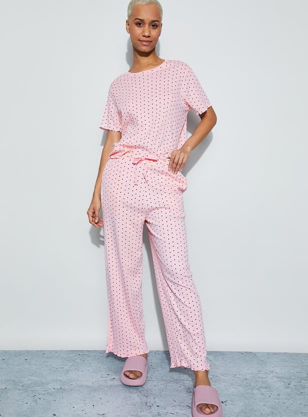 GINGER Polka-Dot Print Night Suit