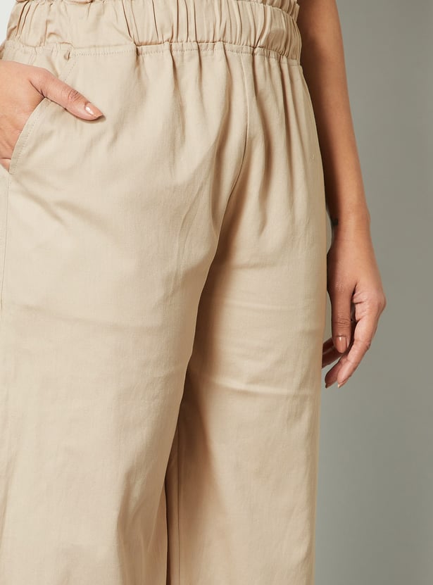 COLOUR ME Solid Paperbag Waist Wide Leg Trousers