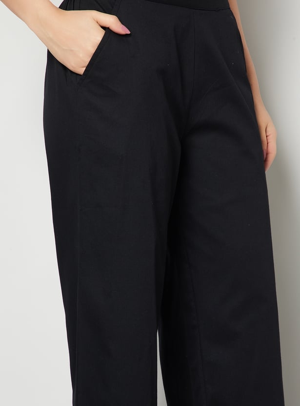 COLOUR ME Solid Paperbag Waist Wide Leg Trousers