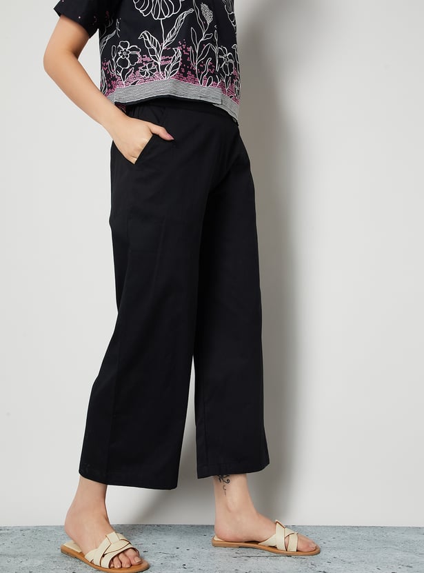 COLOUR ME Solid Paperbag Waist Wide Leg Trousers