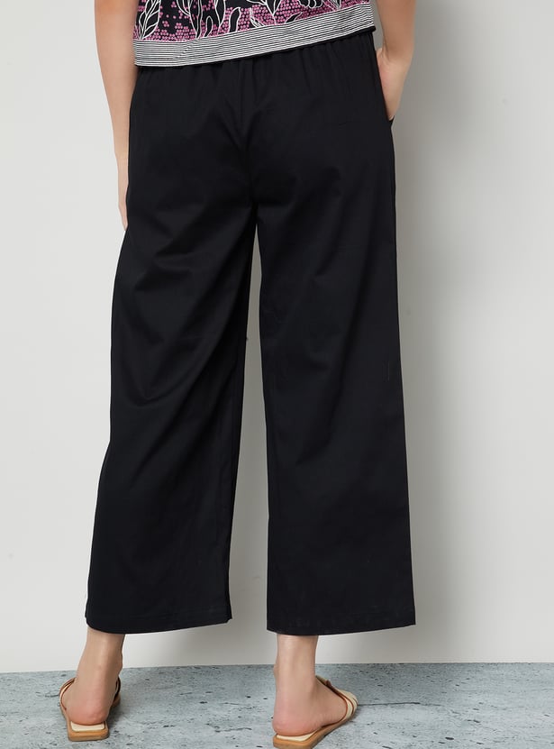 COLOUR ME Solid Paperbag Waist Wide Leg Trousers