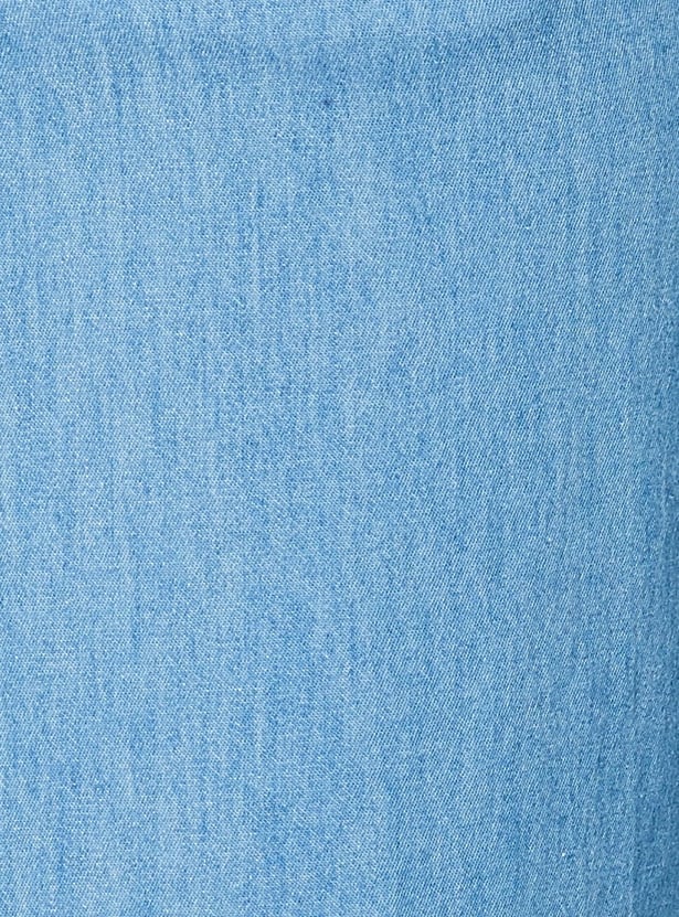 COLOUR ME Solid Paperbag Waist Denim Trousers