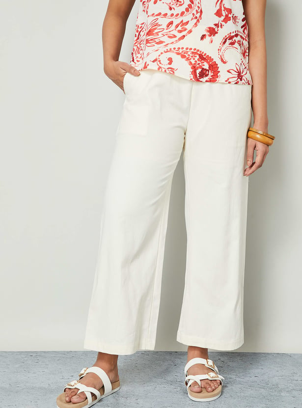 COLOUR ME Solid Paperbag Waist Wide Leg Trousers