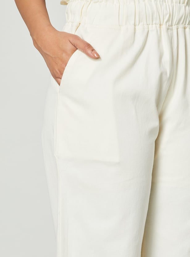 COLOUR ME Solid Paperbag Waist Wide Leg Trousers