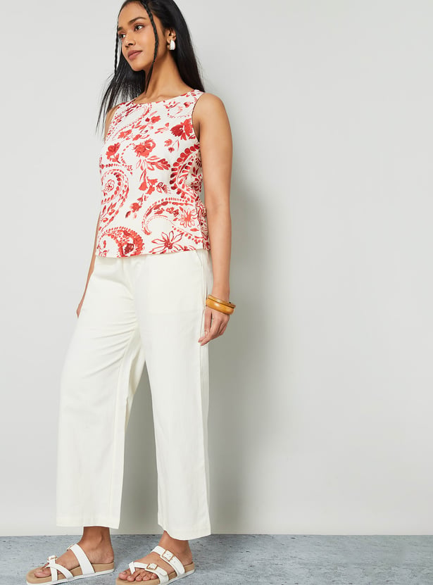COLOUR ME Solid Paperbag Waist Wide Leg Trousers